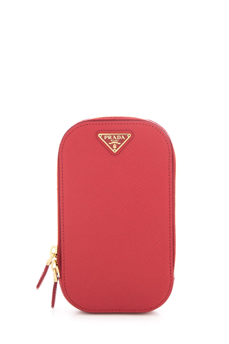 Prada Red Leather Zip Phone Holder Cross-Body