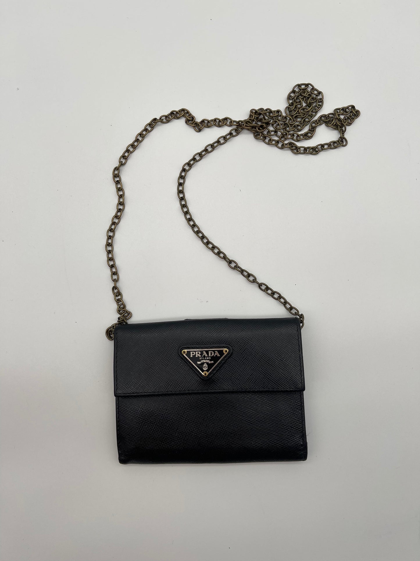 PRADA  cash and card wallet with added chain strap