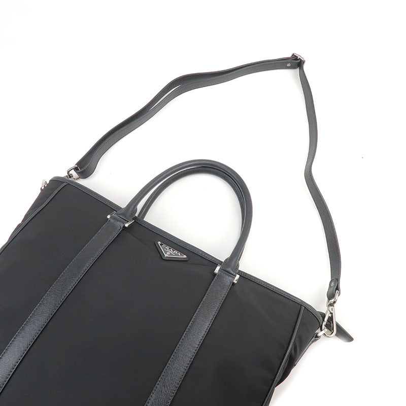 PRADA Nylon Leather 2Way Bag Tote Bag NERO Black 2VG034