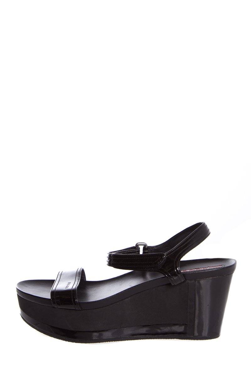 Prada Black Patent Leather Platform Sandals SZ 39