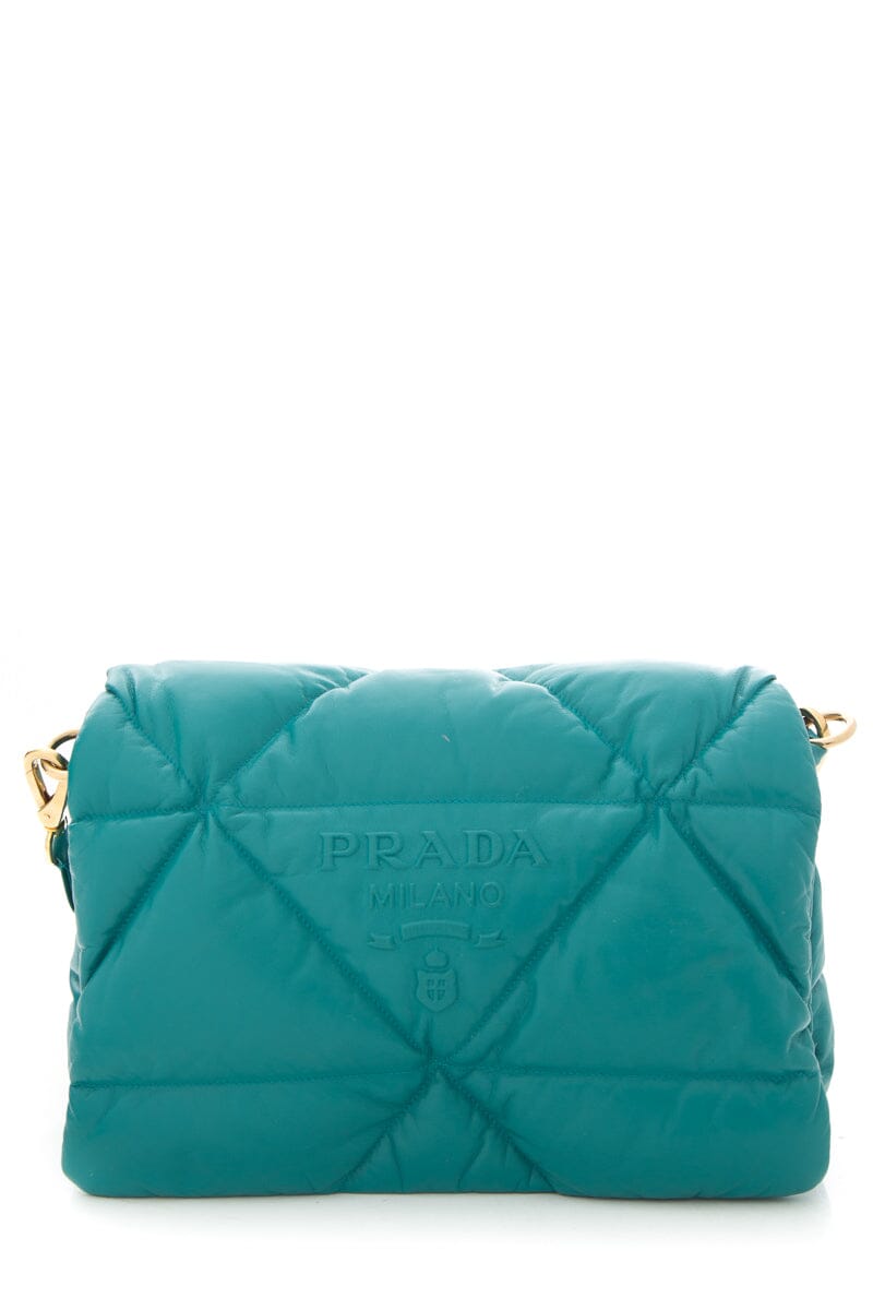 Prada Teal Puffed Leather Patchwork Handbag with Gold Strap