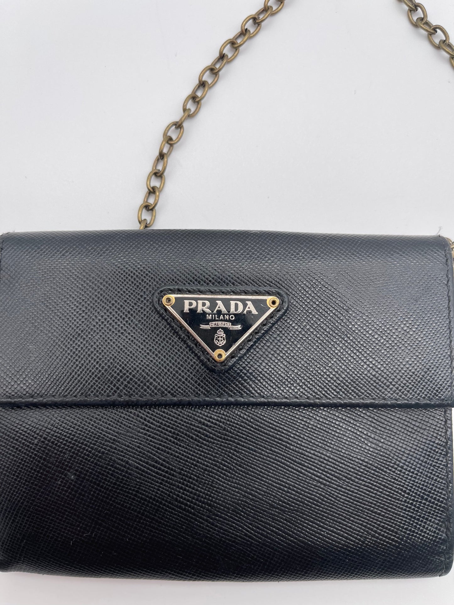 PRADA  cash and card wallet with added chain strap