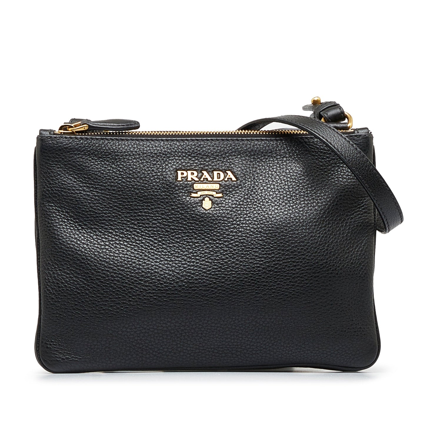 Prada Double Zip Crossbody Bag Black Vitello Daino