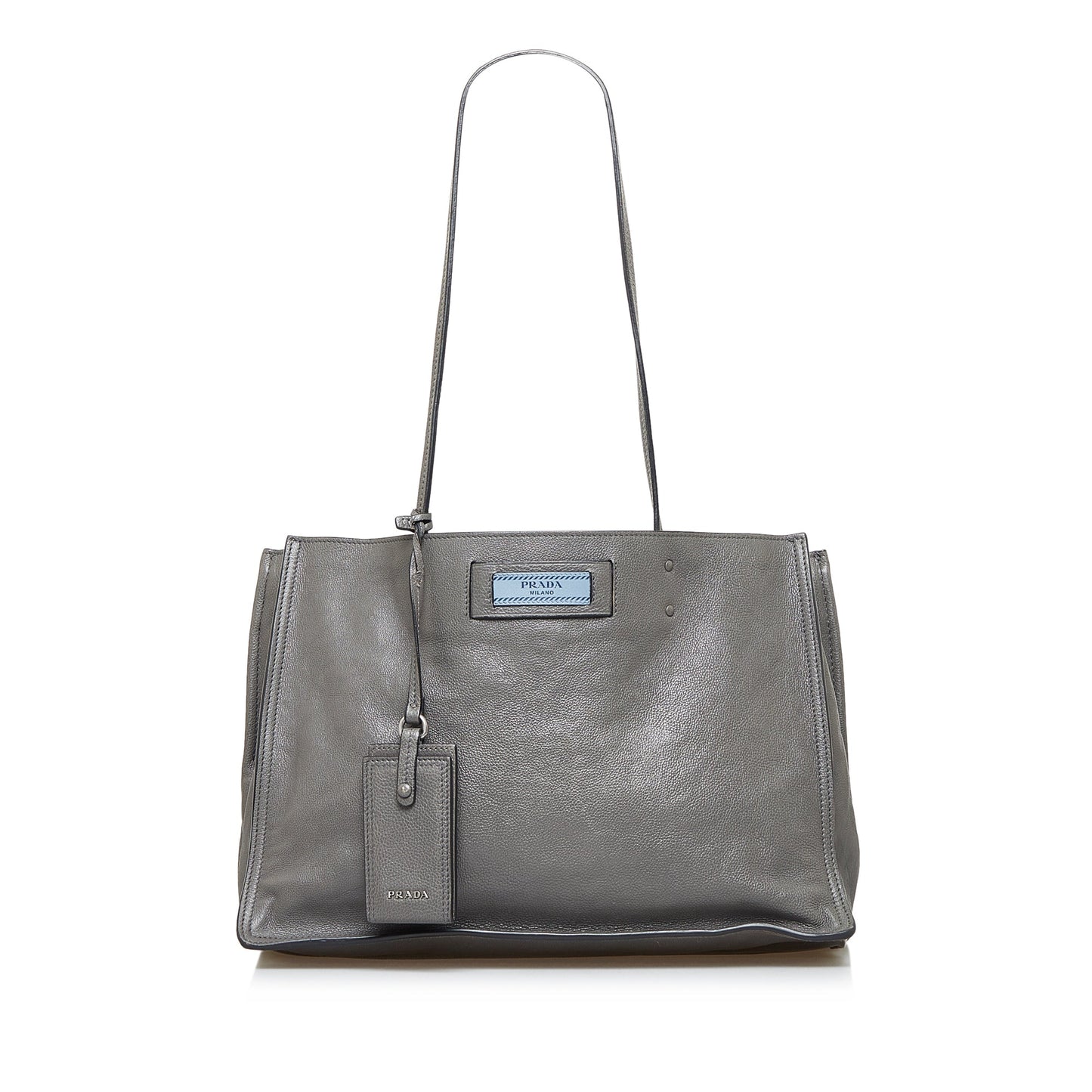 Gray Prada Glace Calf Etiquette Tote Bag