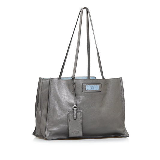 Gray Prada Glace Calf Etiquette Tote Bag