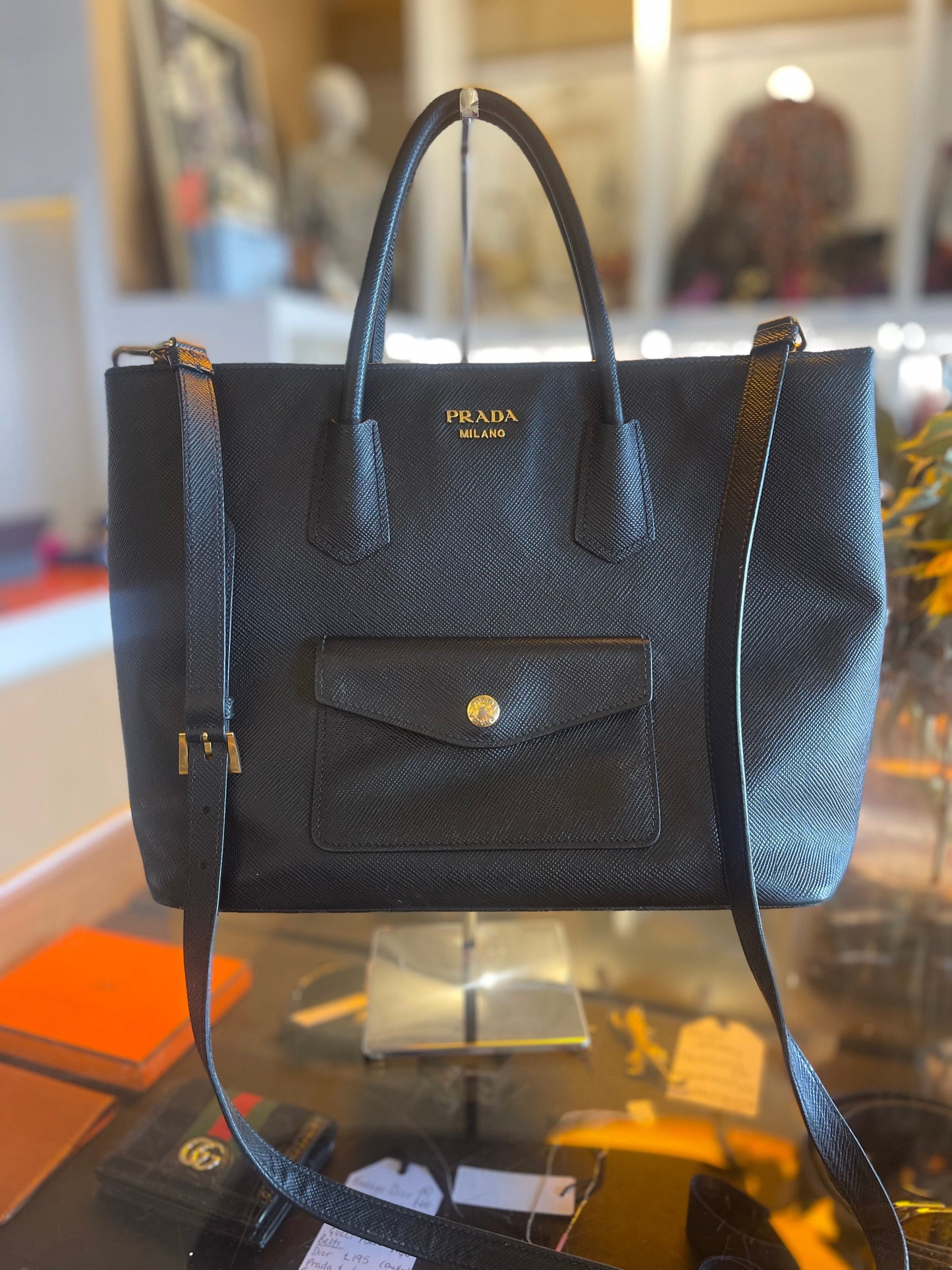 Prada Saffiano Front Pocket Tote Bag