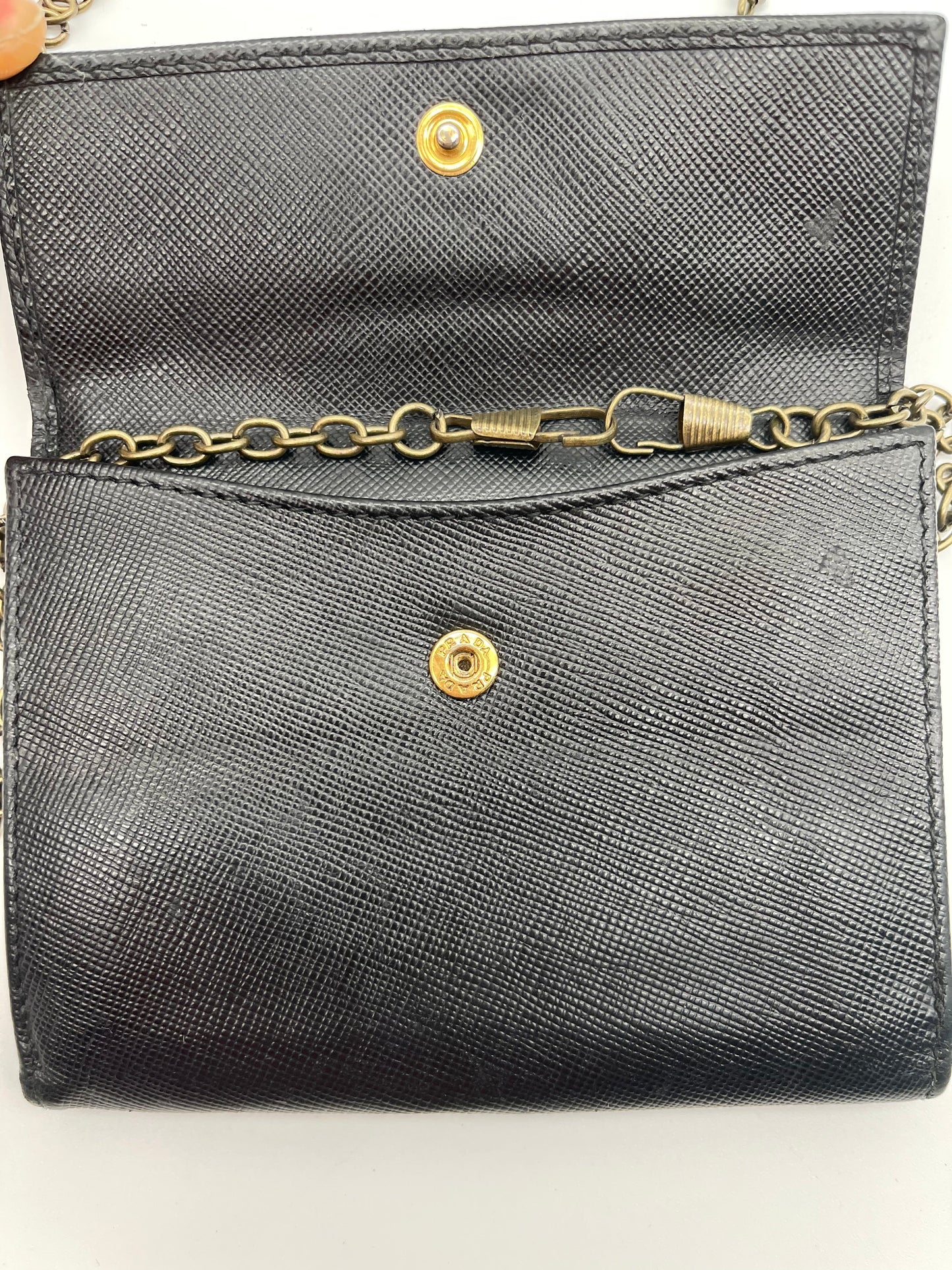 PRADA  cash and card wallet with added chain strap