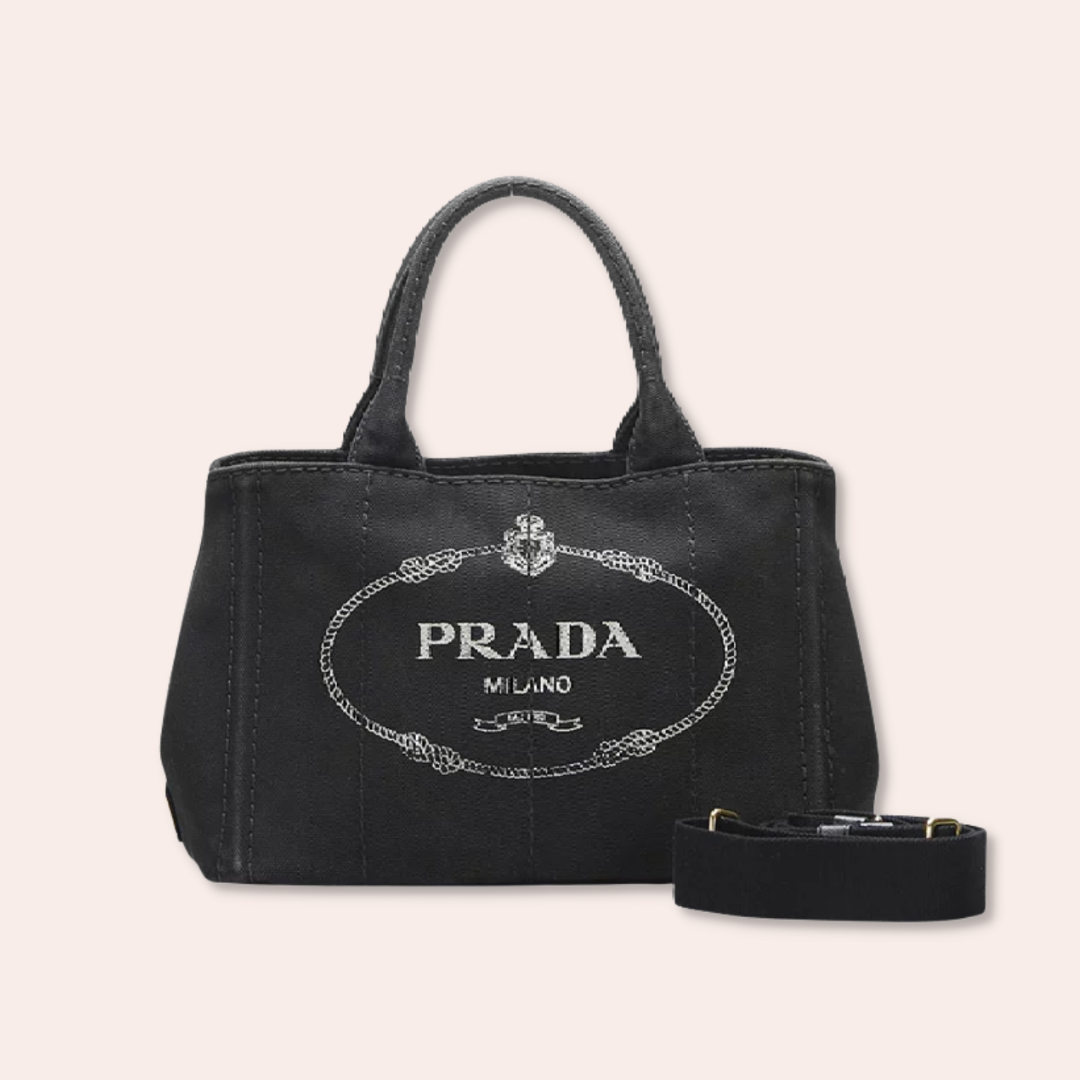 Prada Canapa Black Canvas Tote Bag