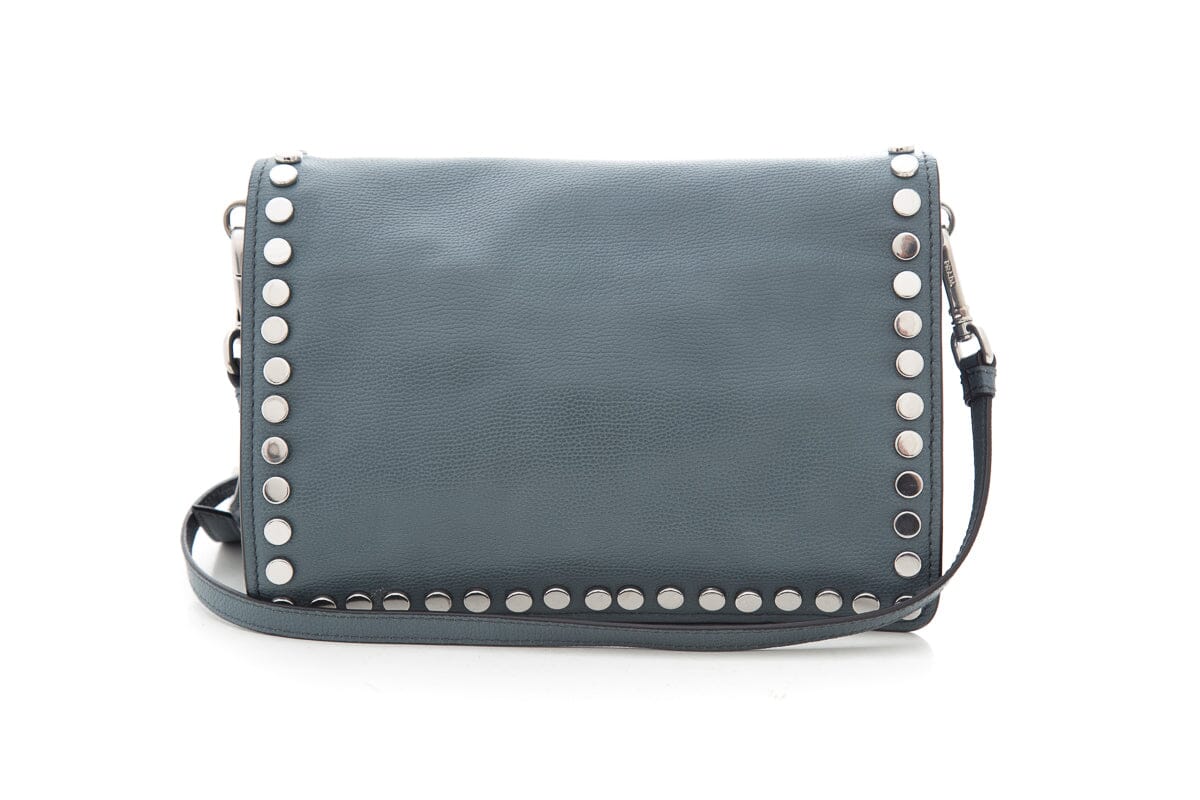 Prada Slate Blue Leather Studded Etiquette Crossbody Handbag