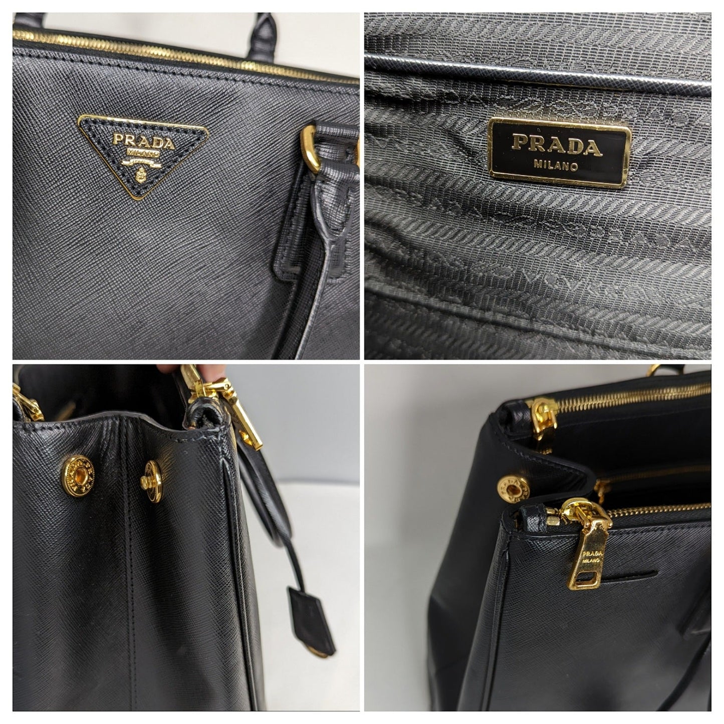 Prada Black Saffiano Lux Double Zip Galleria Tote