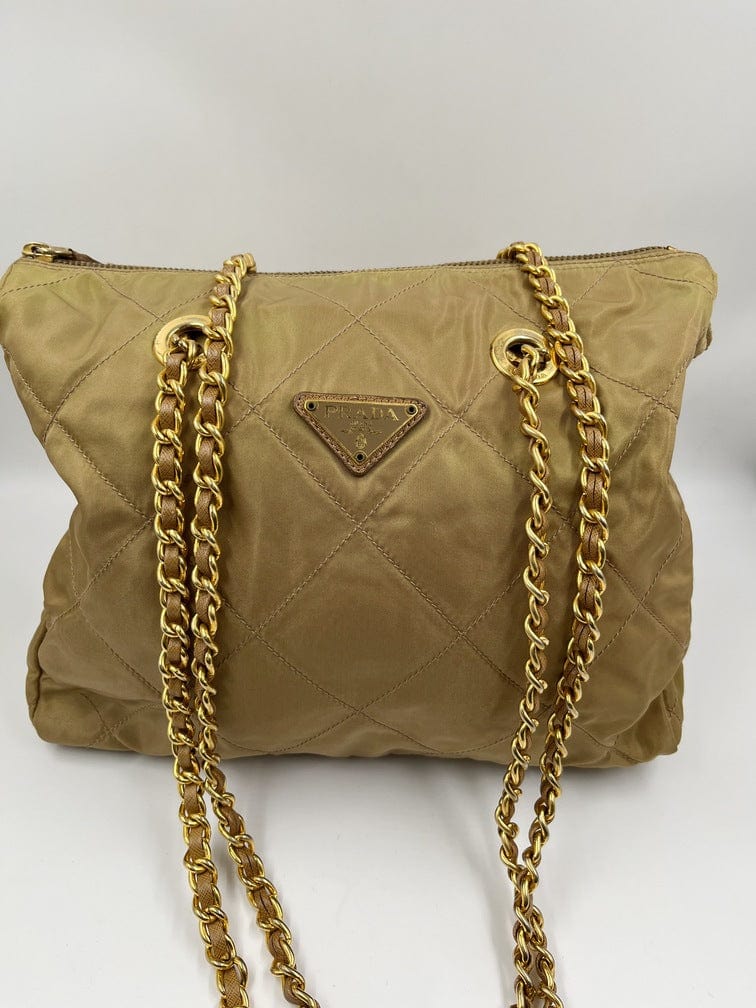 Prada Nylon Tote with Chain Handle - Beige