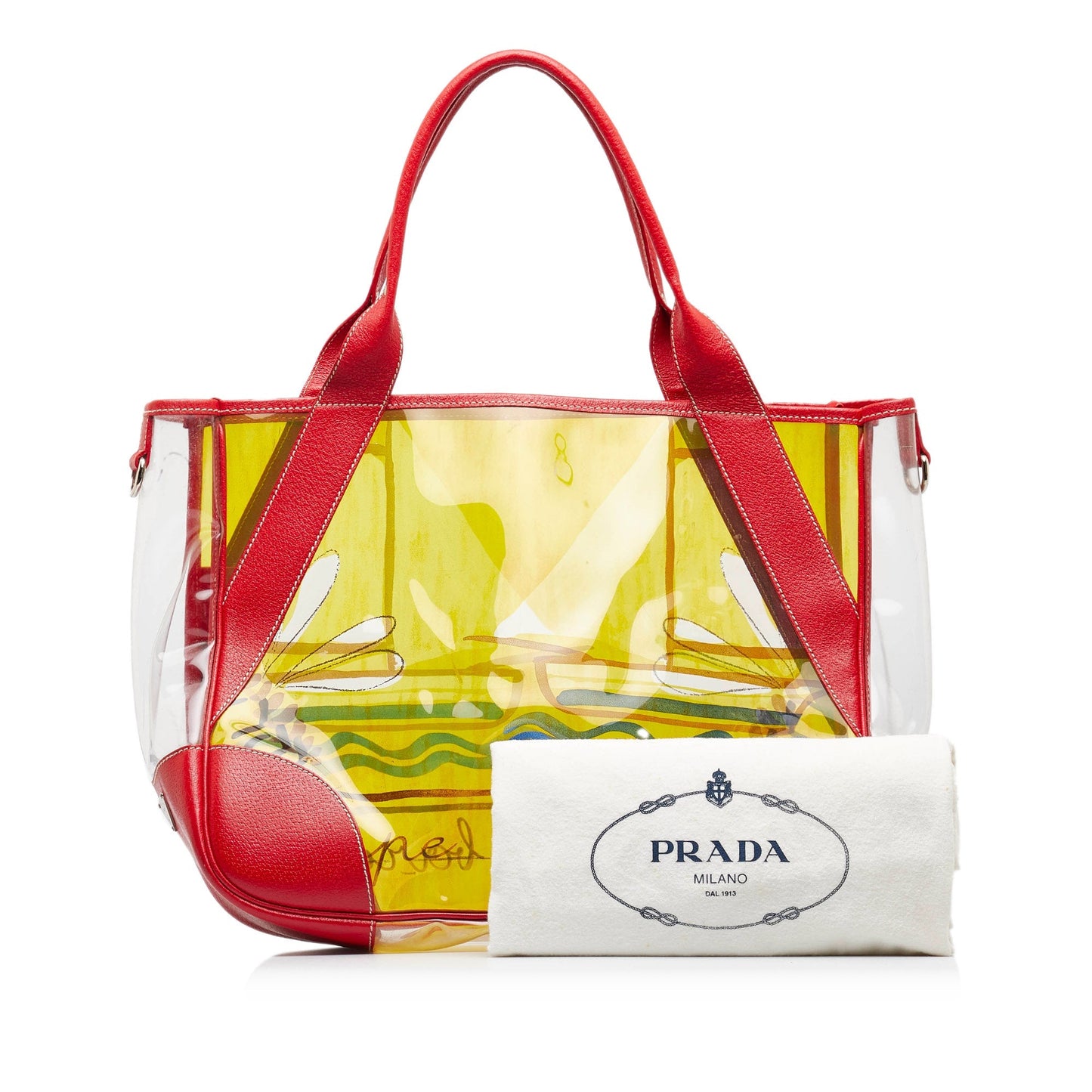 Yellow Prada Printed Vinyl Tote Bag