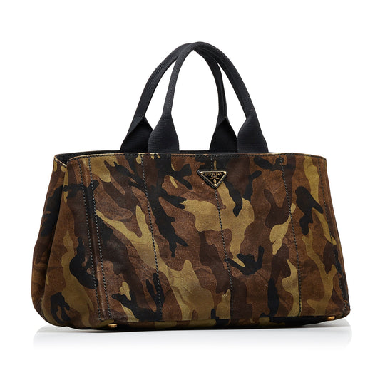 Brown Prada Canapa Camouflage Tote Bag