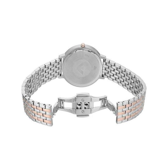 Ladies / Womens Silver Rose Gold Stainless Steel Bracelet Emporio Armani Designer Watch AR11113