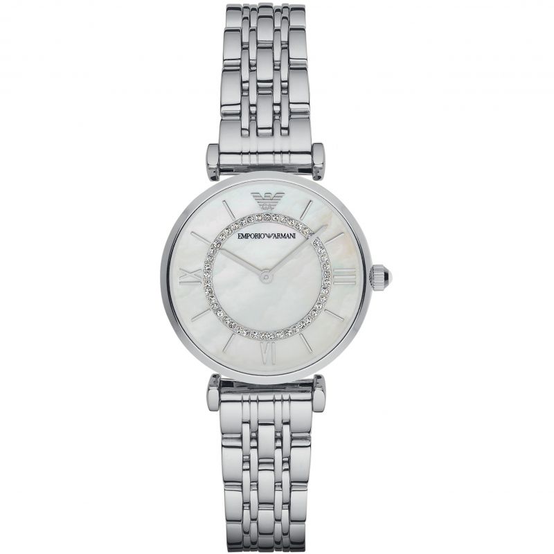 Ladies / Womens Silver Stainless Steel Crystal Emporio Armani Designer Watch AR1908