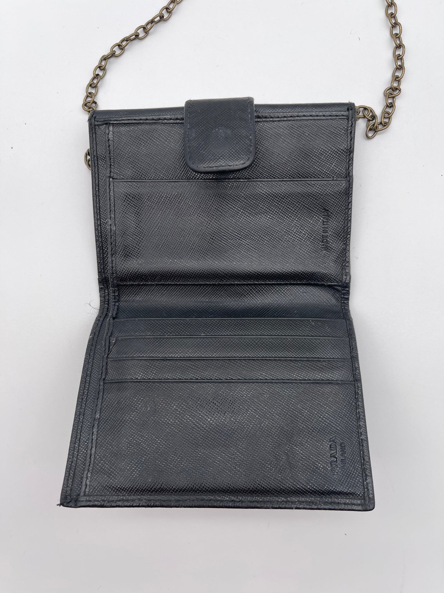 PRADA  cash and card wallet with added chain strap