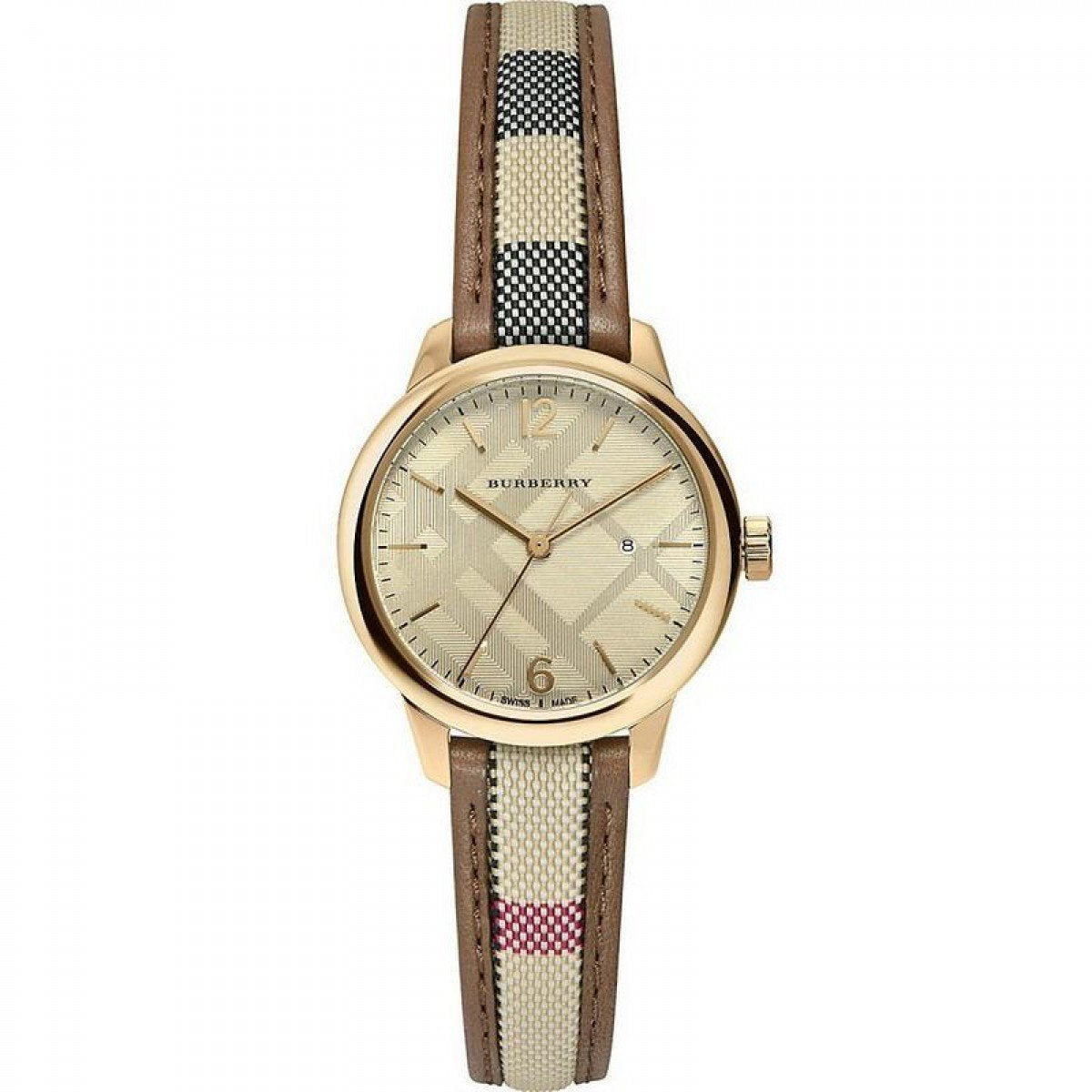 Womens / Gents Classic Round Gold Nova Brown Check Burberry Designer Watch BU10114