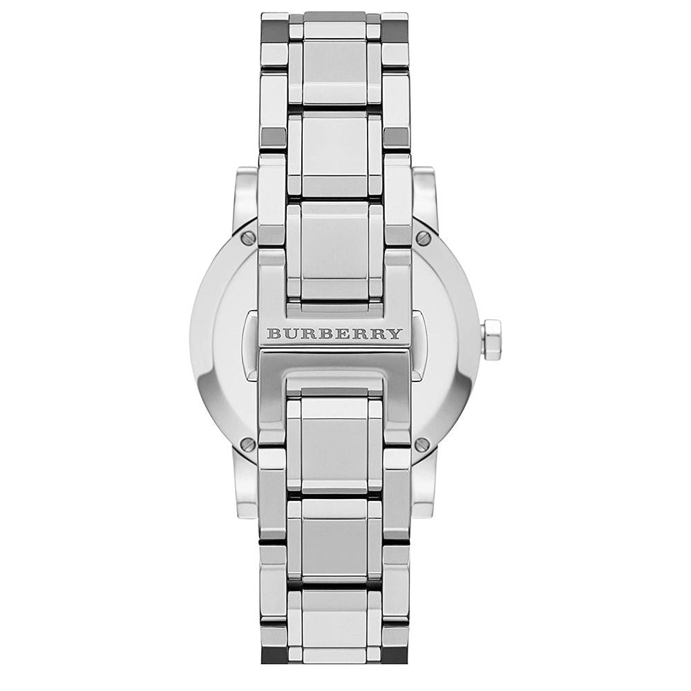 Ladies / Womens Silver Diamond-Accented Stainless Steel Burberry Designer Watch BU9125