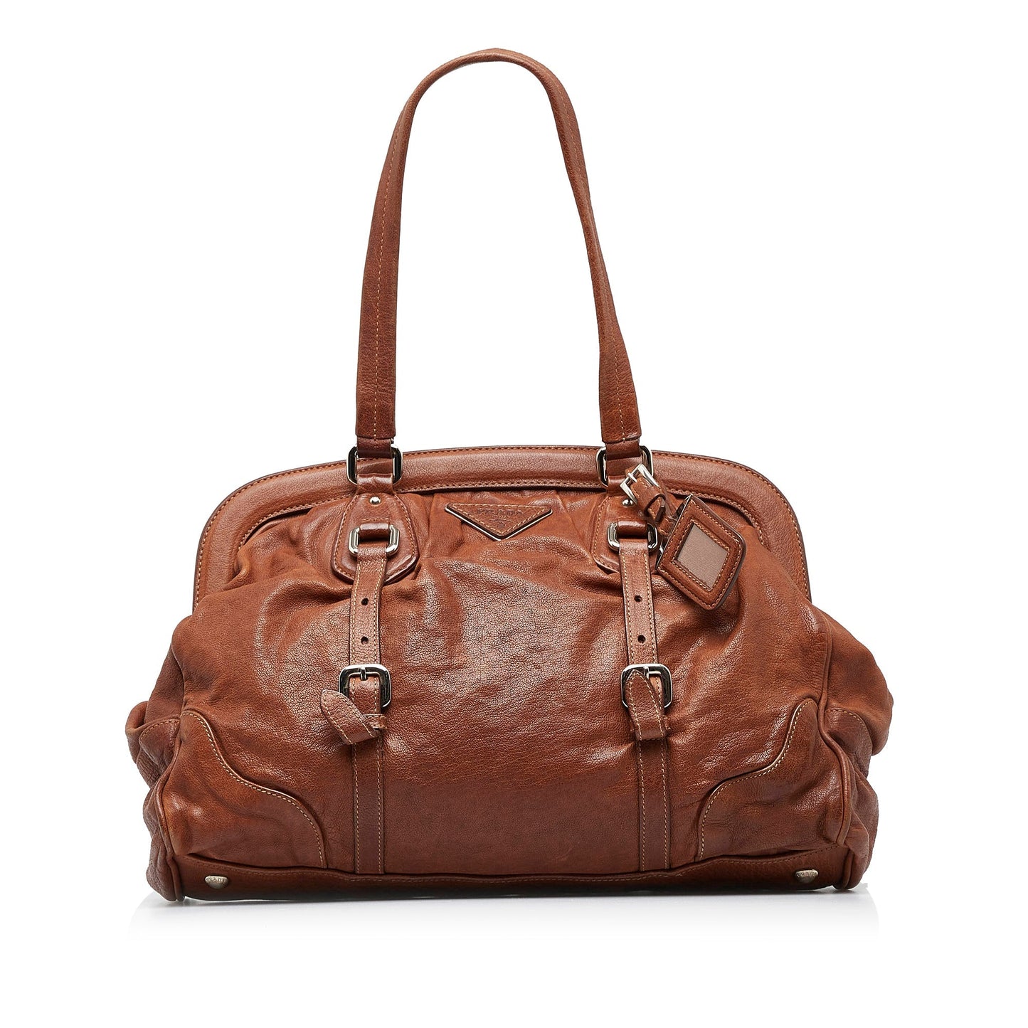 Brown Prada Frame Leather Tote