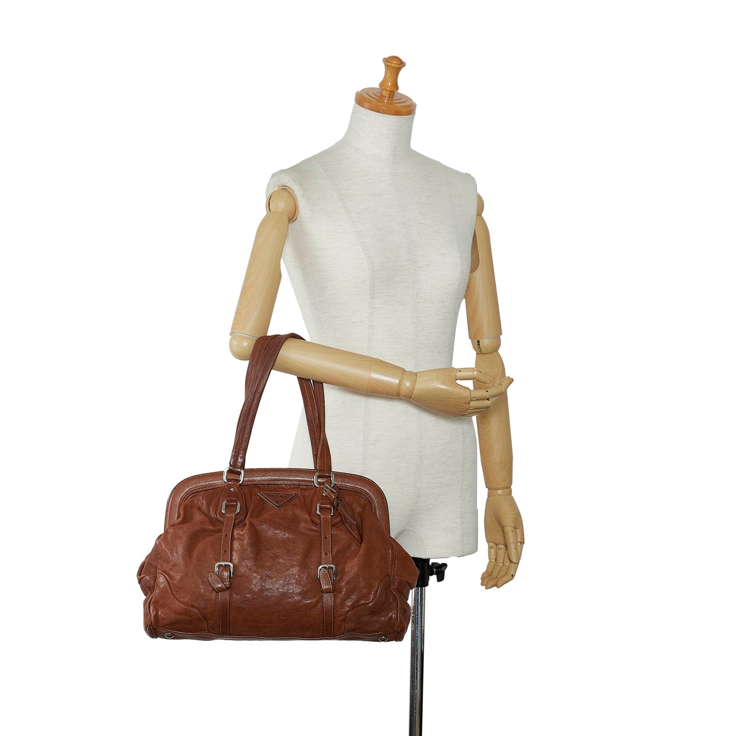 Brown Prada Frame Leather Tote