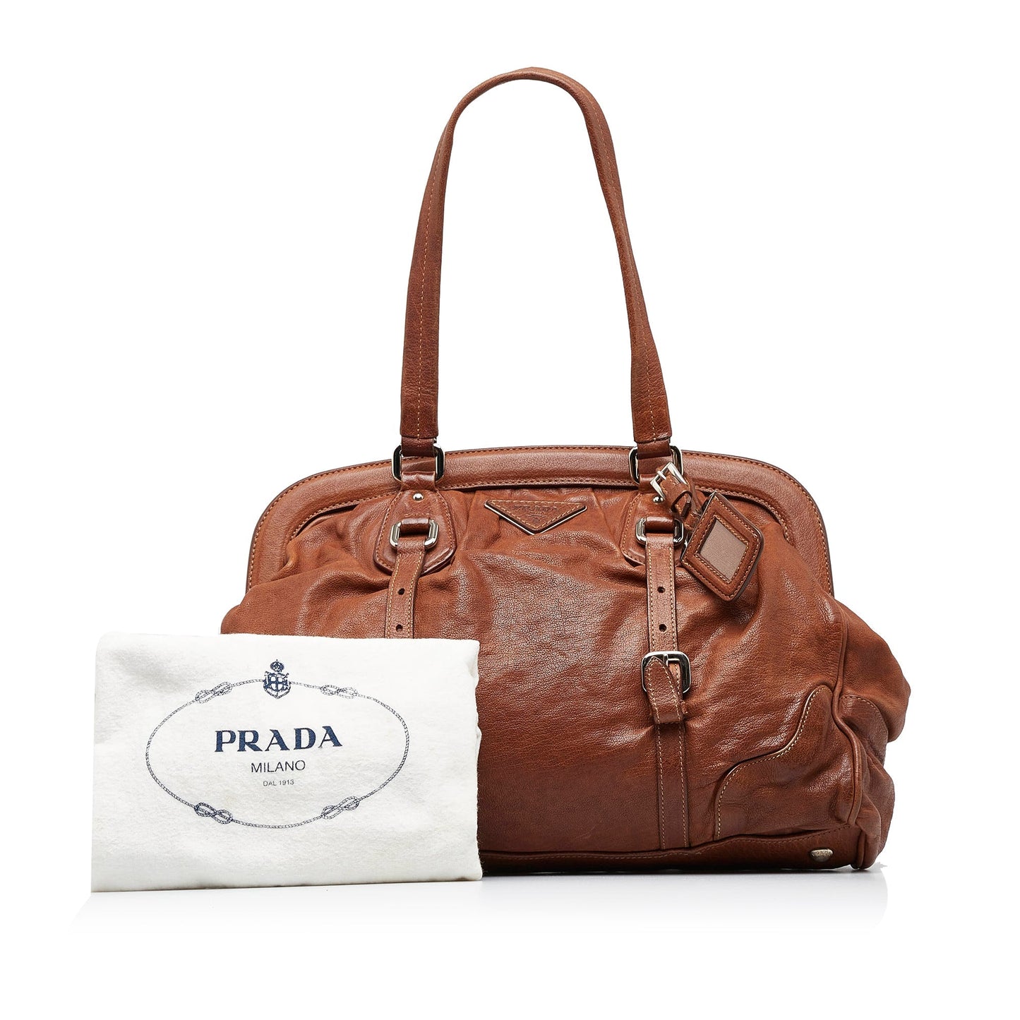 Brown Prada Frame Leather Tote