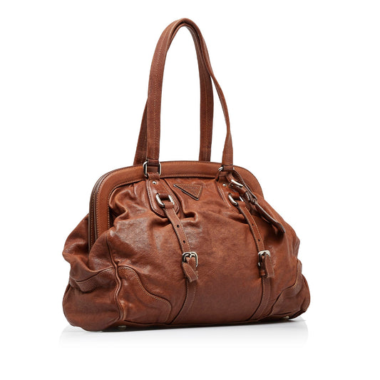 Brown Prada Frame Leather Tote