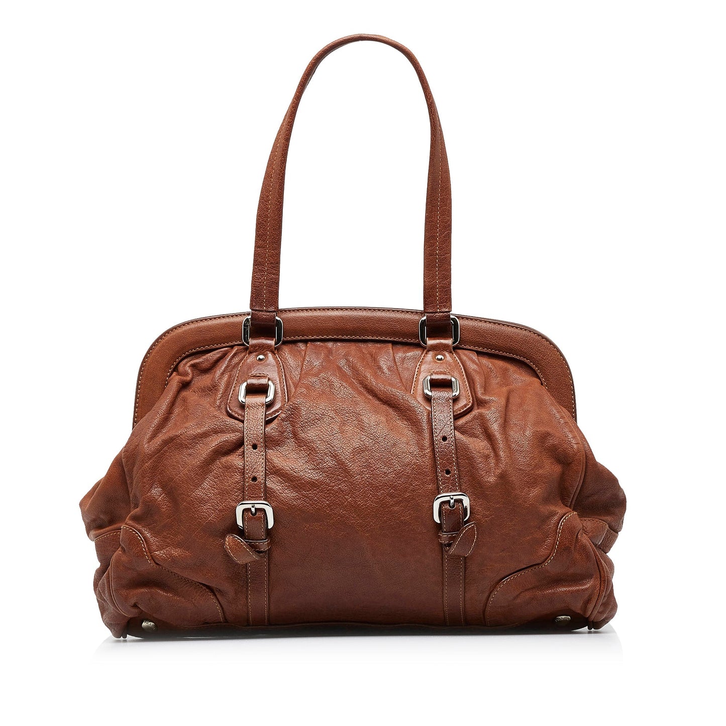 Brown Prada Frame Leather Tote