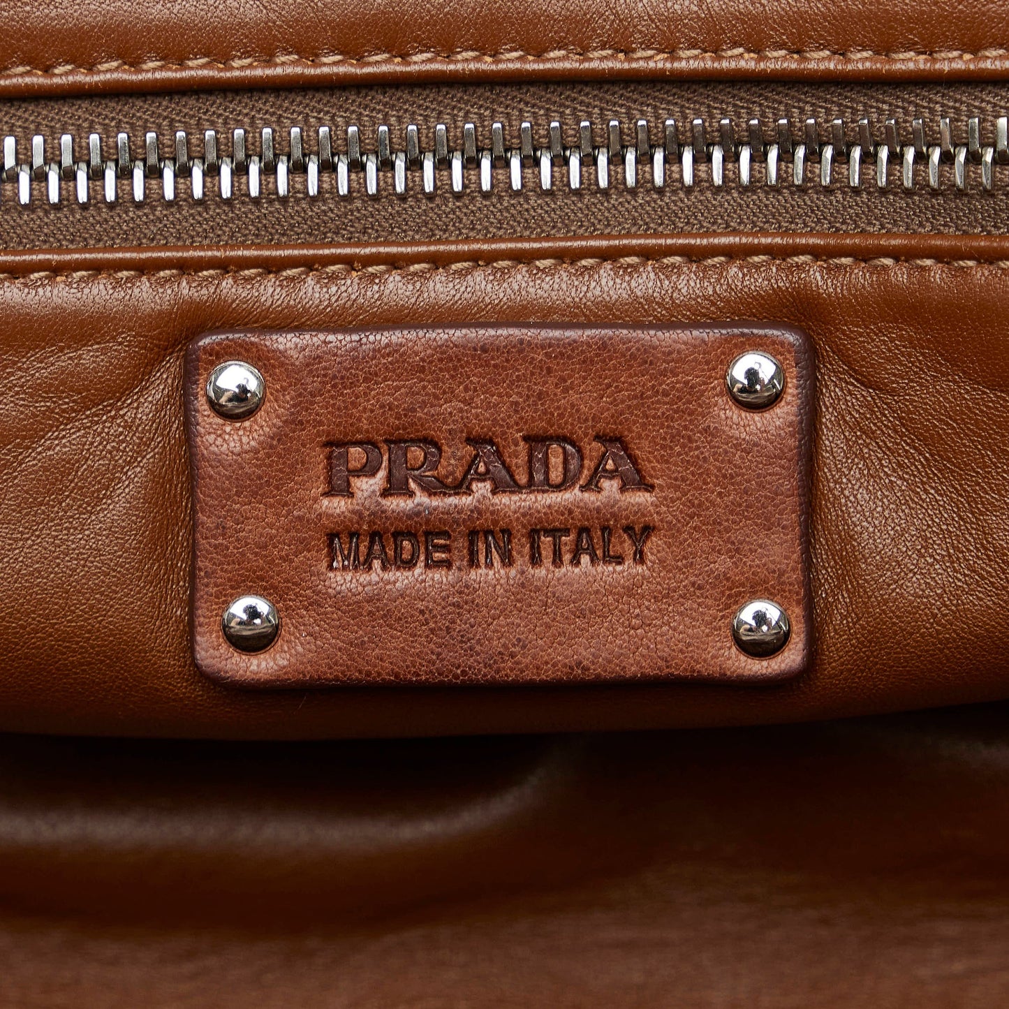 Brown Prada Frame Leather Tote