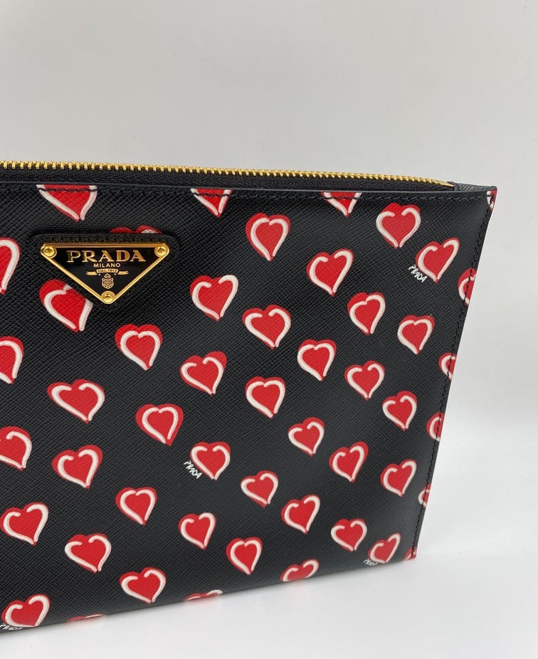 Prada Saffiano Leather Heart Print Clutch Bag