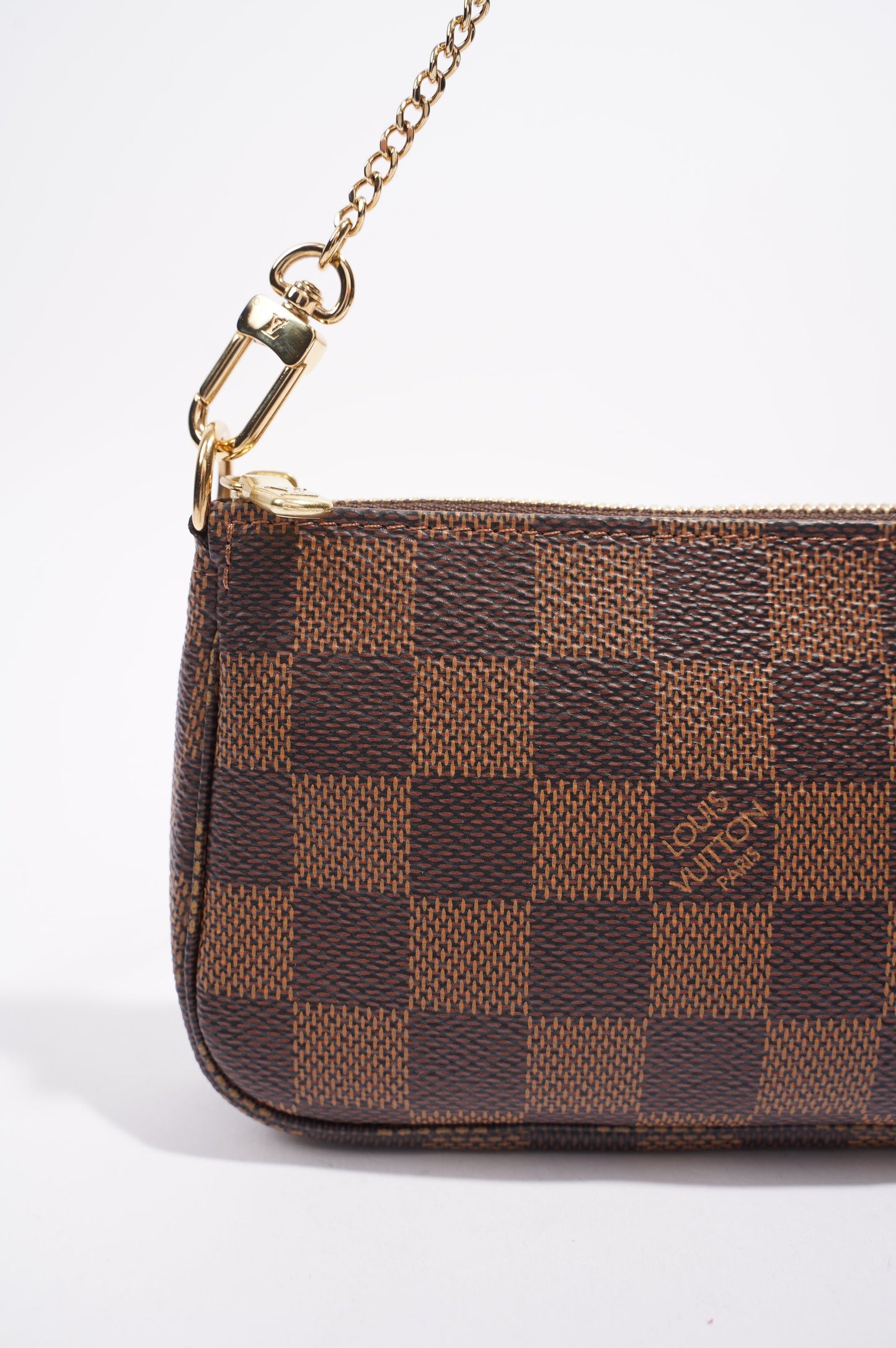 Louis Vuitton Womens Pochette Bag Damier Ebene Canvas Mini