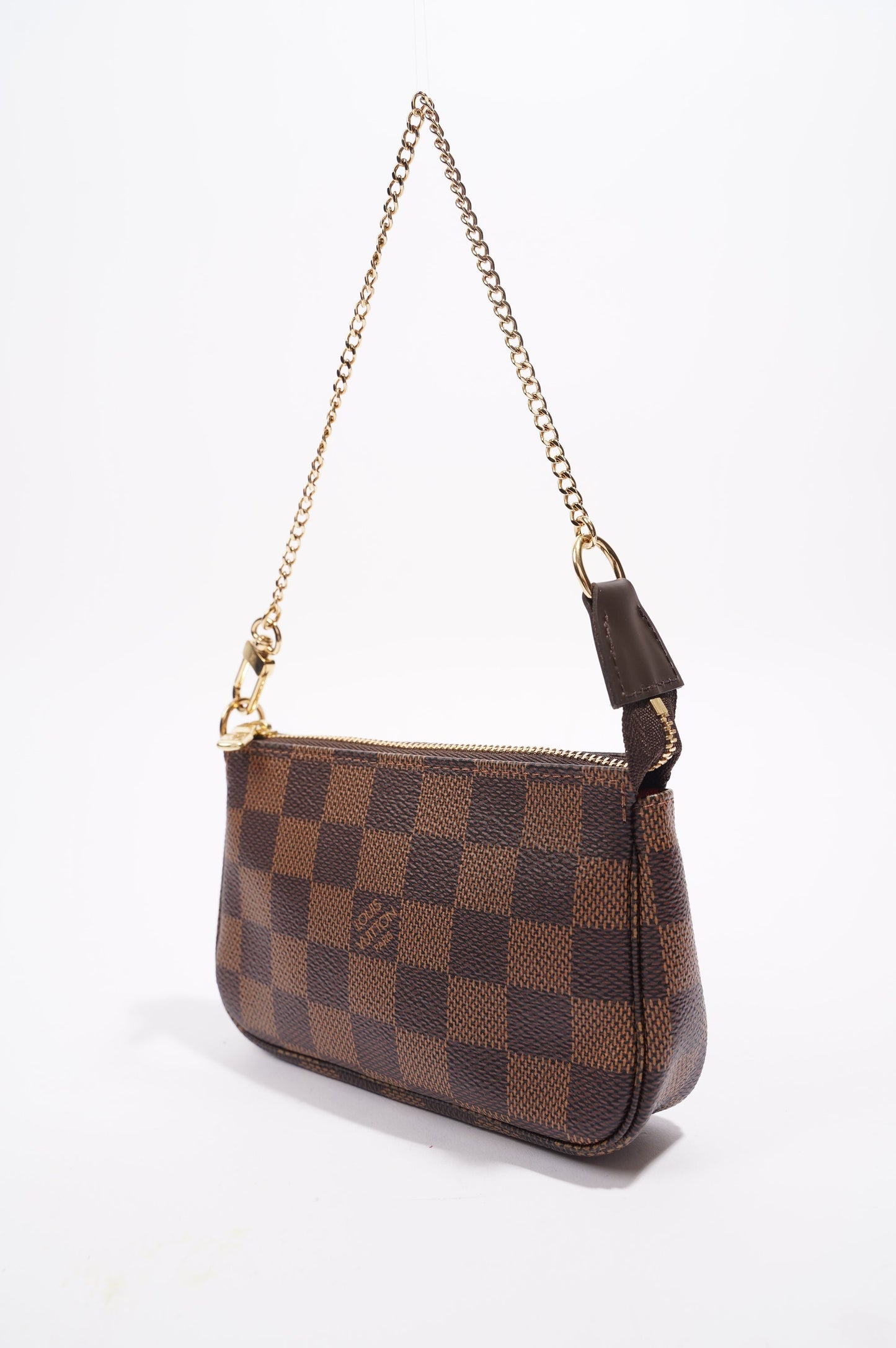 Louis Vuitton Womens Pochette Bag Damier Ebene Canvas Mini