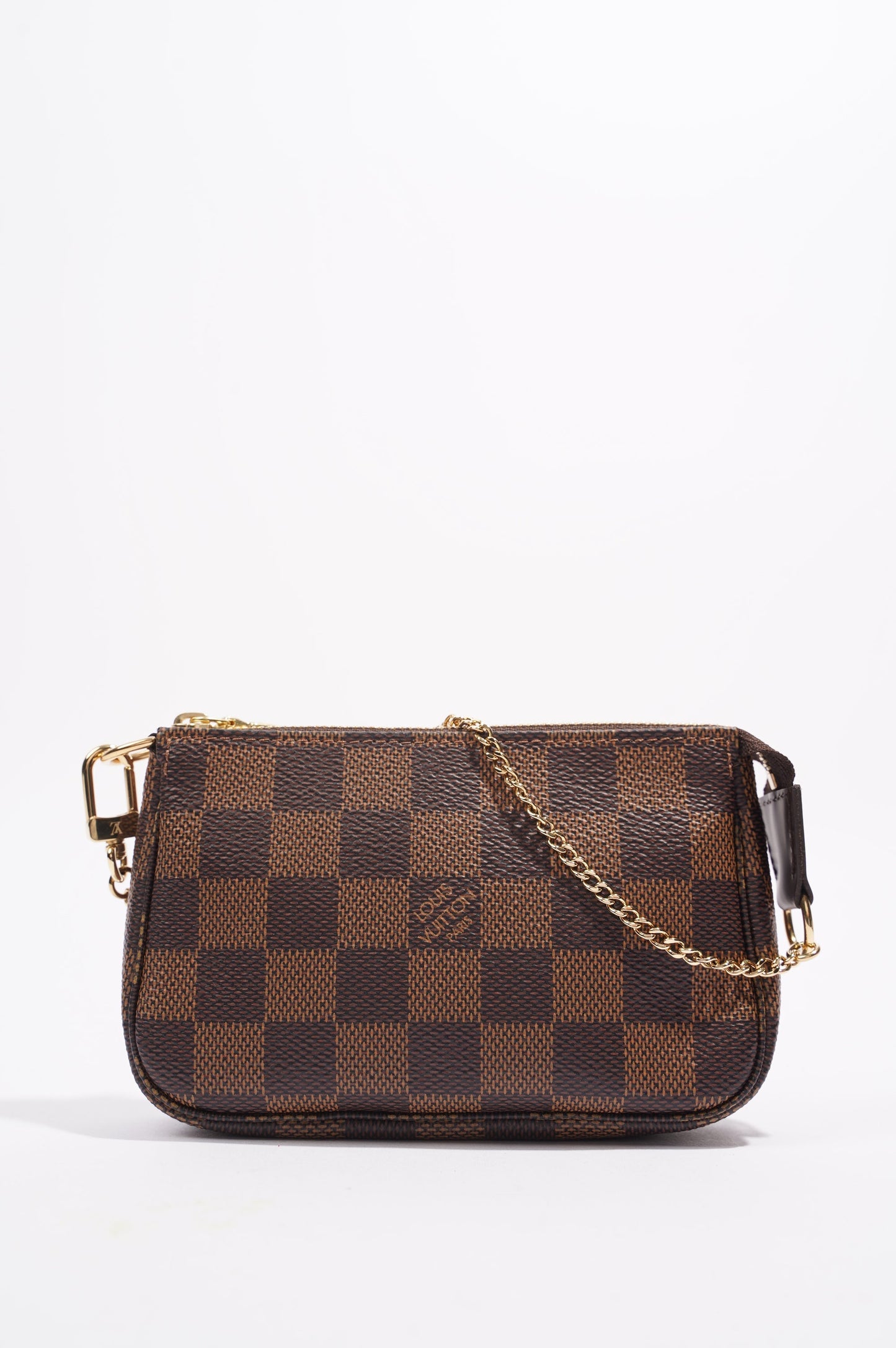 Louis Vuitton Womens Pochette Bag Damier Ebene Canvas Mini