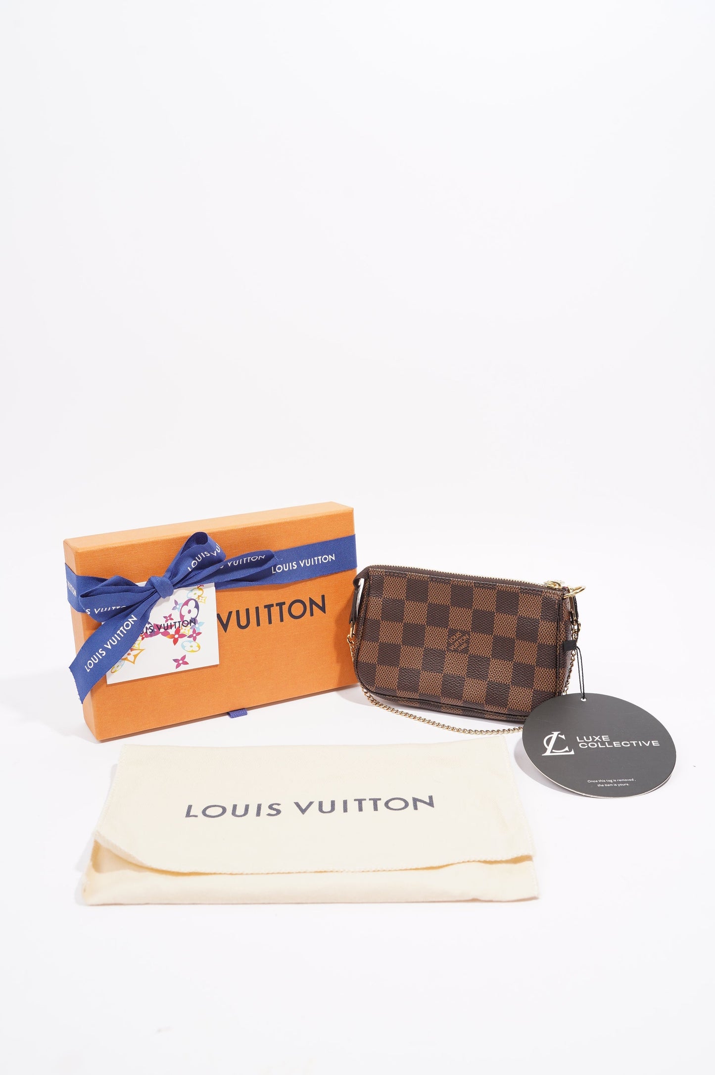 Louis Vuitton Womens Pochette Bag Damier Ebene Canvas Mini