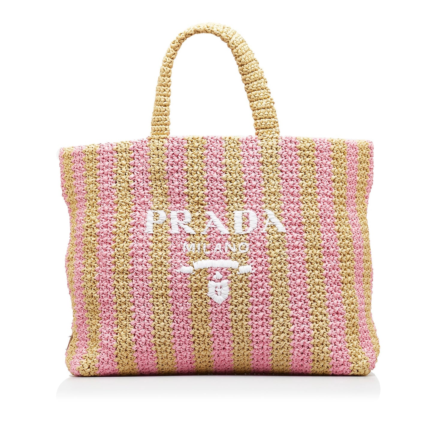 Pink Prada Large Raffia Logo Tote