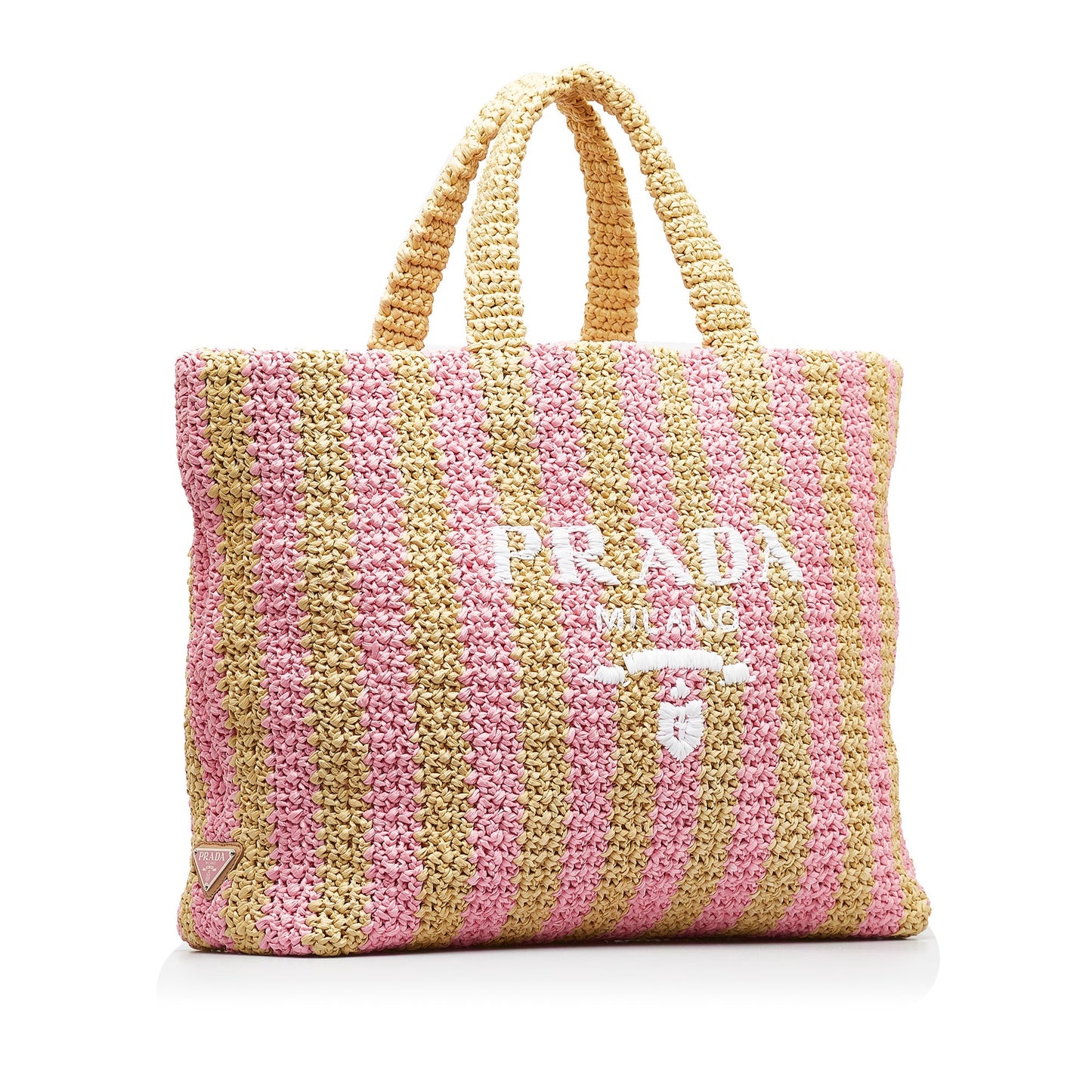 Pink Prada Large Raffia Logo Tote