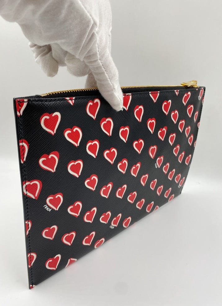 Prada Saffiano Leather Heart Print Clutch Bag