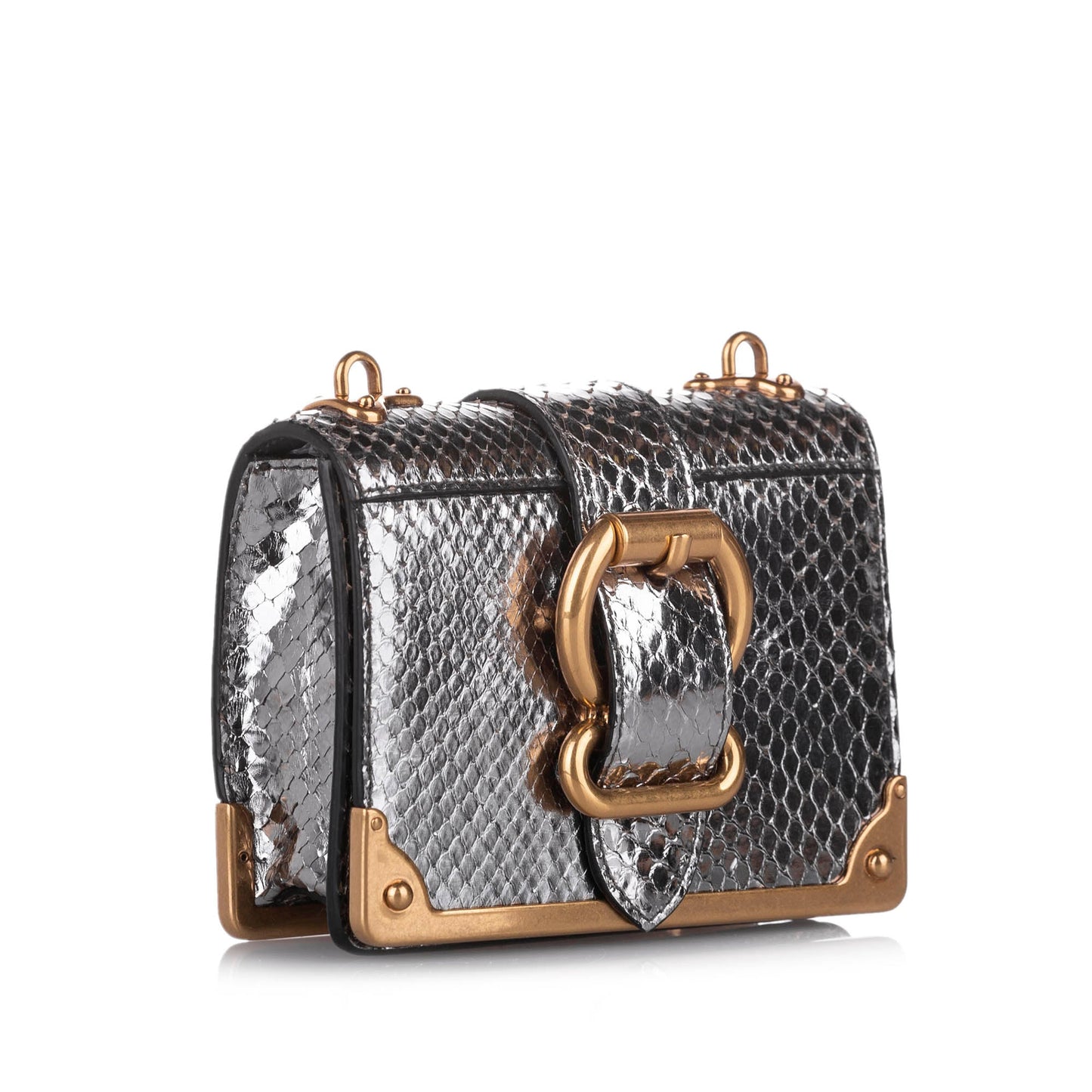 Prada Cahier Crossbody Bag Silver Embossed Leather