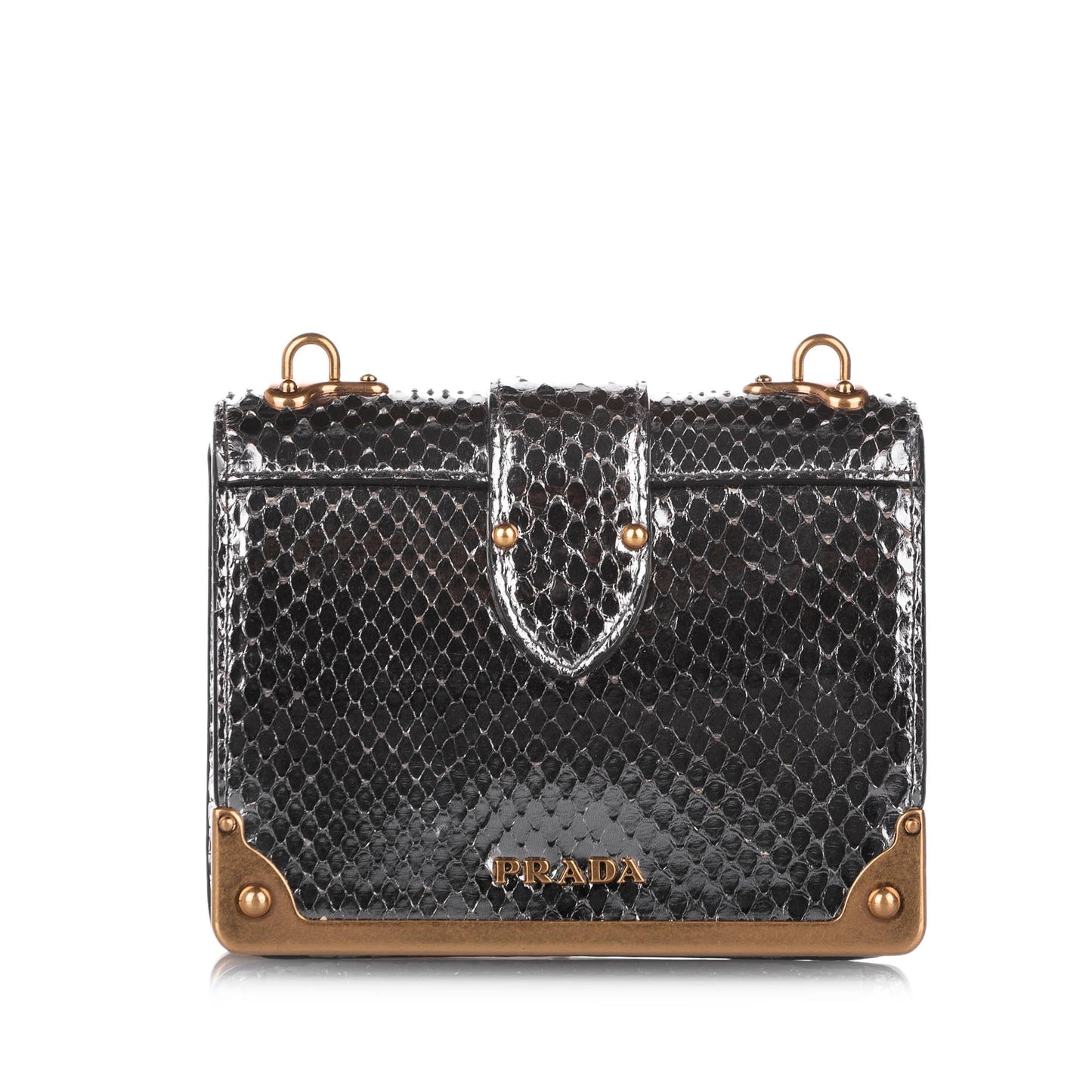 Prada Cahier Crossbody Bag Silver Embossed Leather