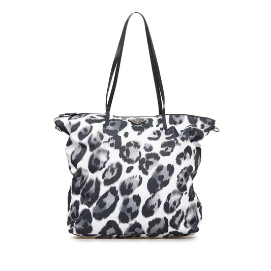 Prada Tessuto Shopper Black White Printed Nylon Canvas