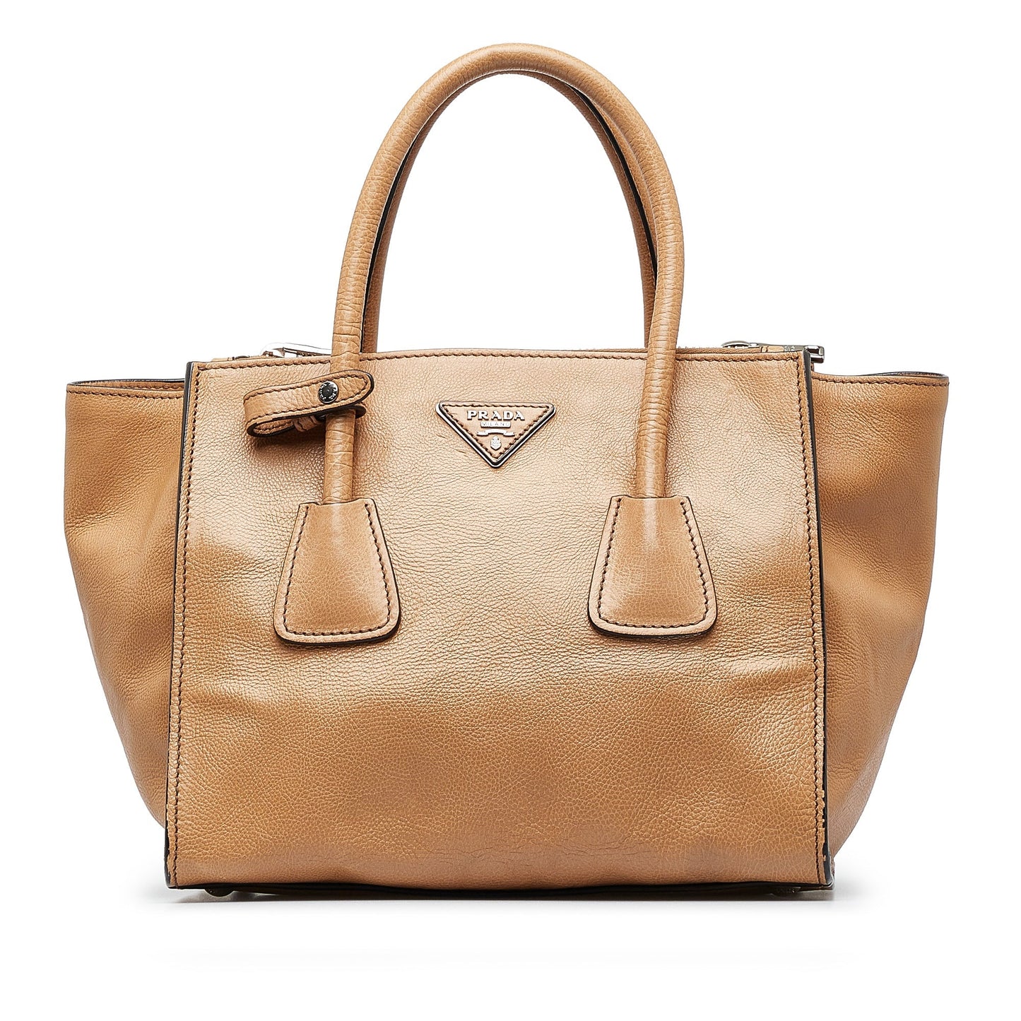 Tan Prada City Calf Double Zip Tote