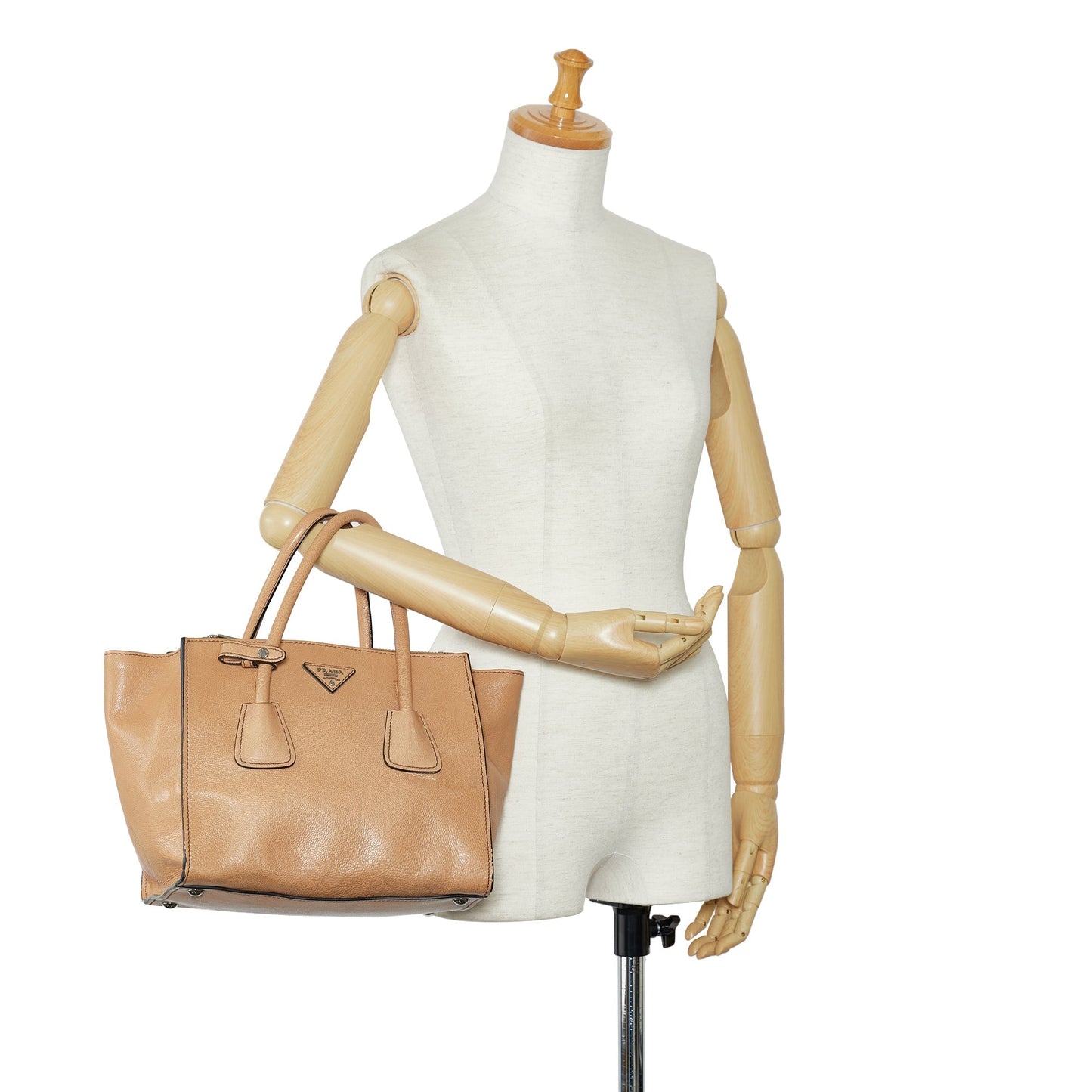 Tan Prada City Calf Double Zip Tote