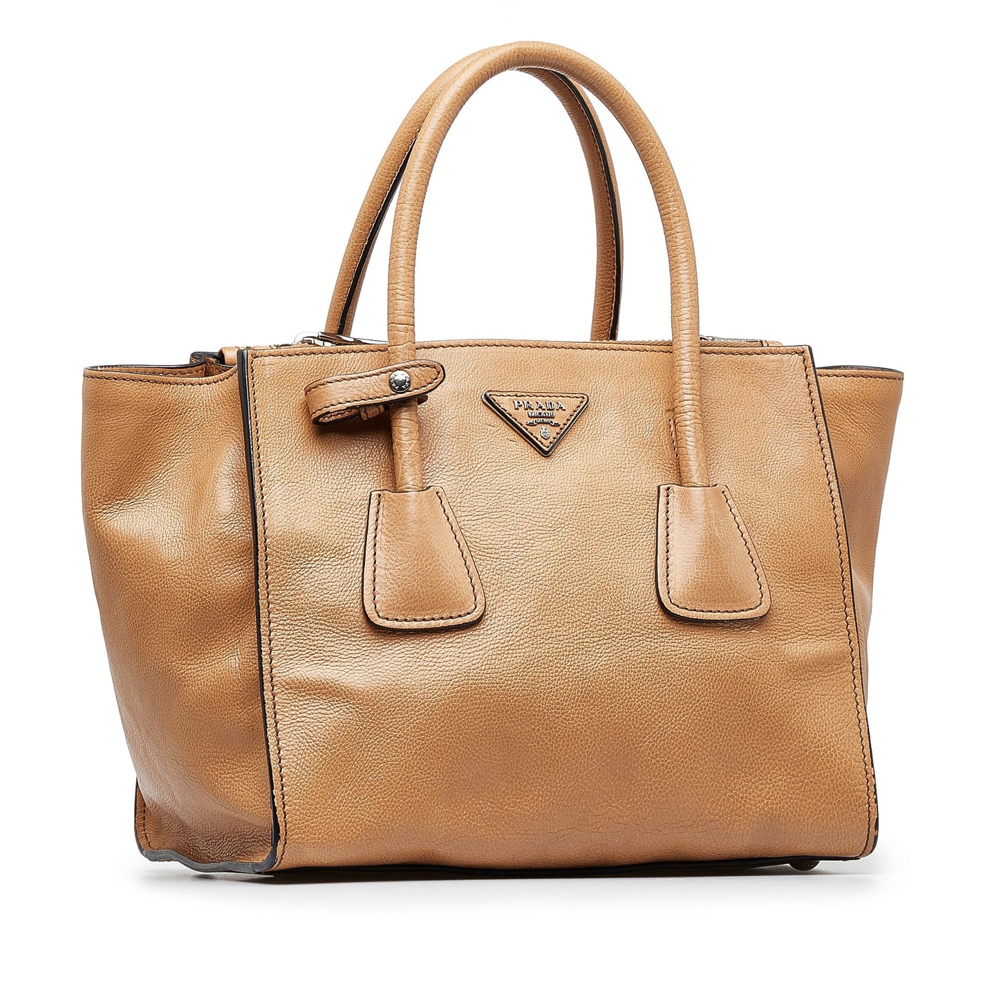 Tan Prada City Calf Double Zip Tote