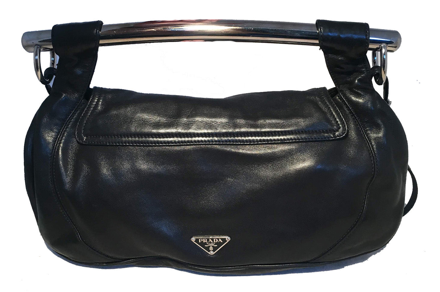 Prada Black Leather Bar Top Handle Convertible Handbag