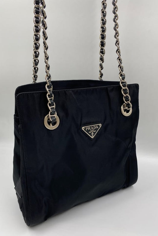 Prada Nylon Tote with Chain Handle