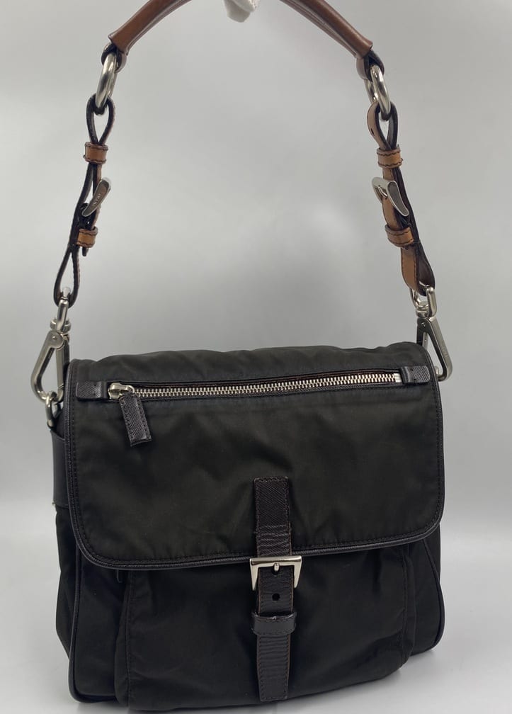 Prada Nylon Bag with Tan Leather Strap