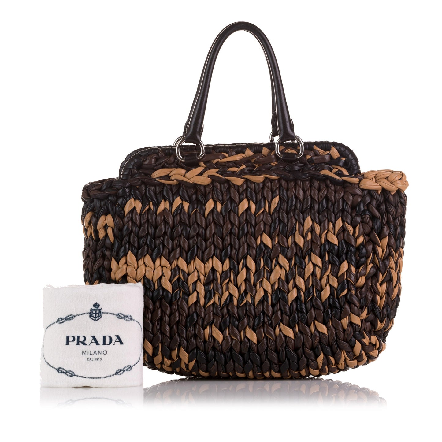 Brown Prada Knit Nappa Tote Bag