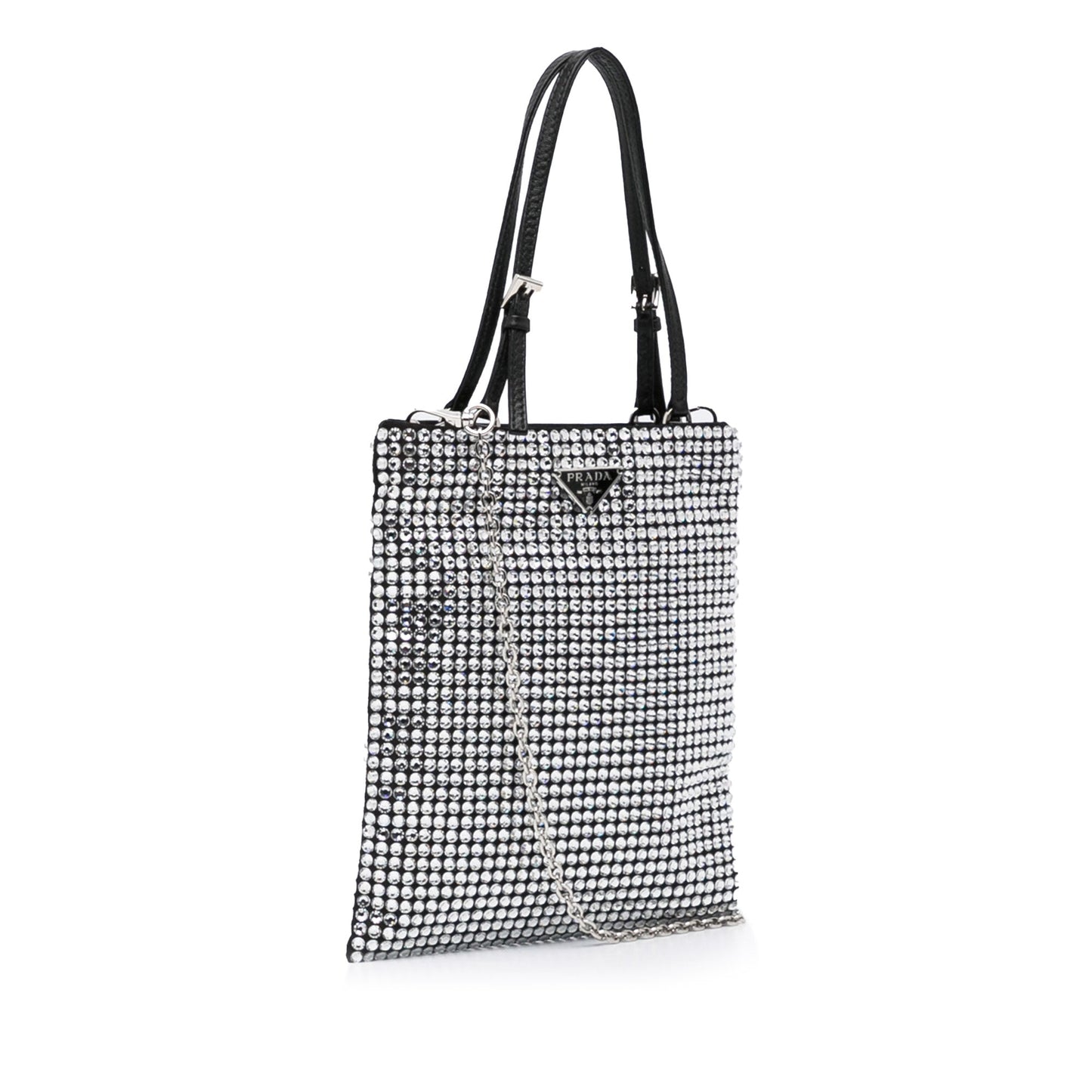 Prada Crystal Handbag Silver Satin