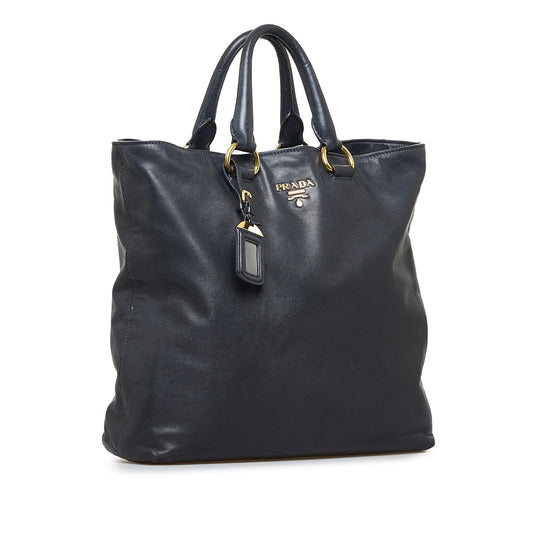 Black Prada Soft Calf Shopping Tote Satchel