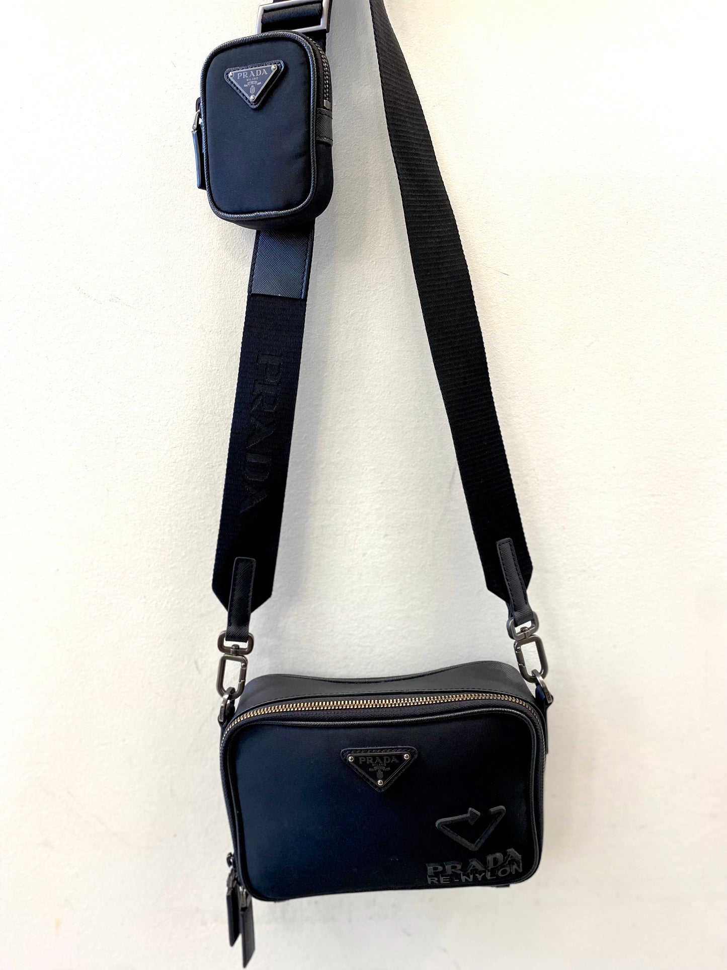 PRADA BRIQUE RE-NYLON AND SAFFIANO LEATHER BAG