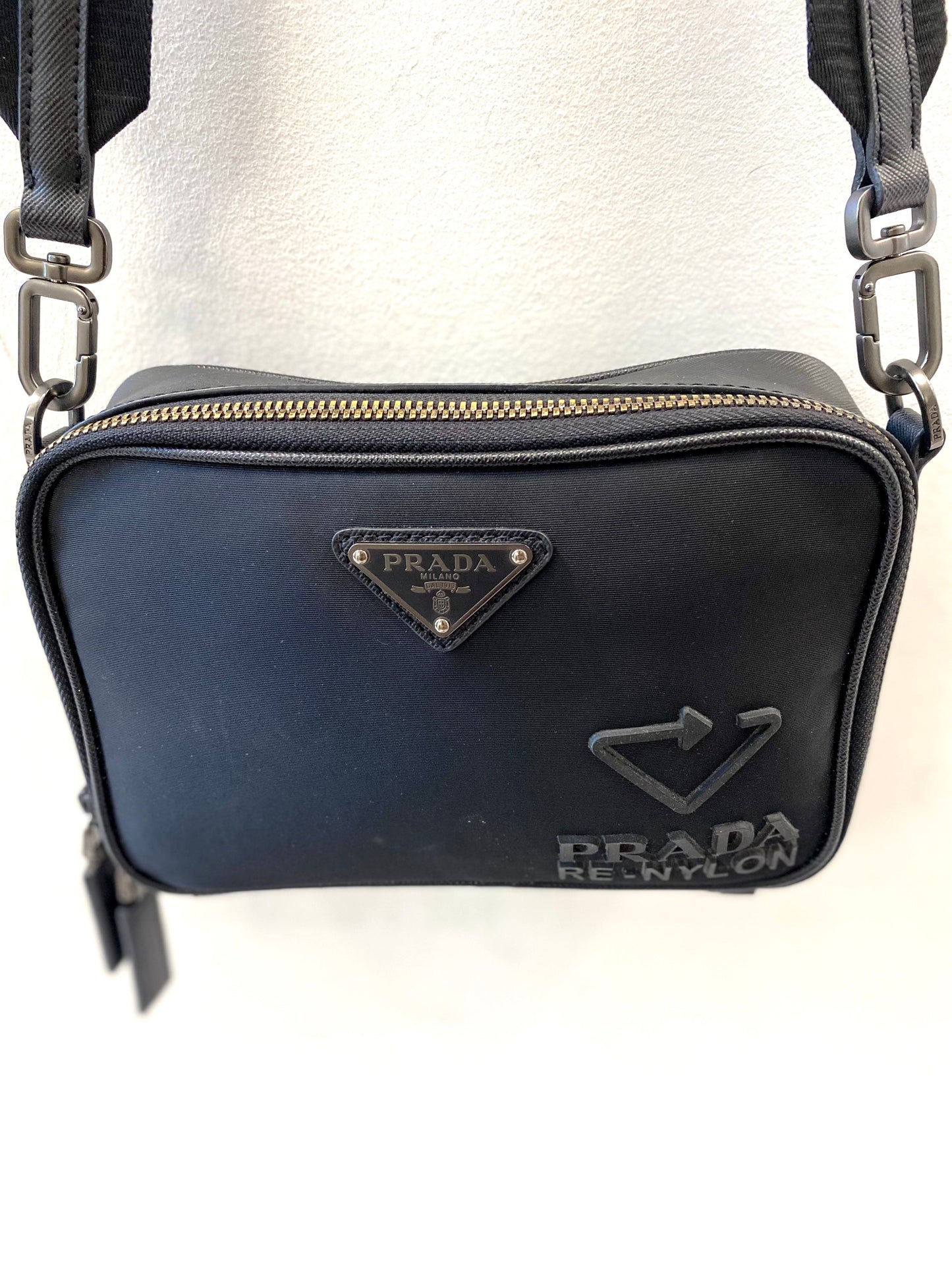 PRADA BRIQUE RE-NYLON AND SAFFIANO LEATHER BAG